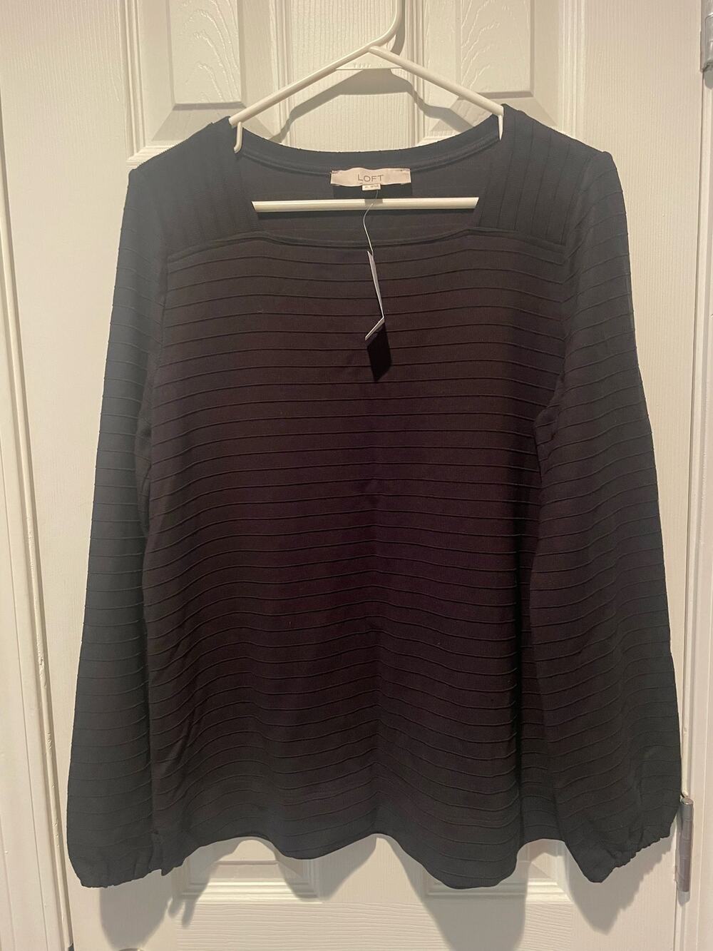 NWT Loft Women's Square Neck L/Sleeve Black Knit Top, Size M, $24, B51